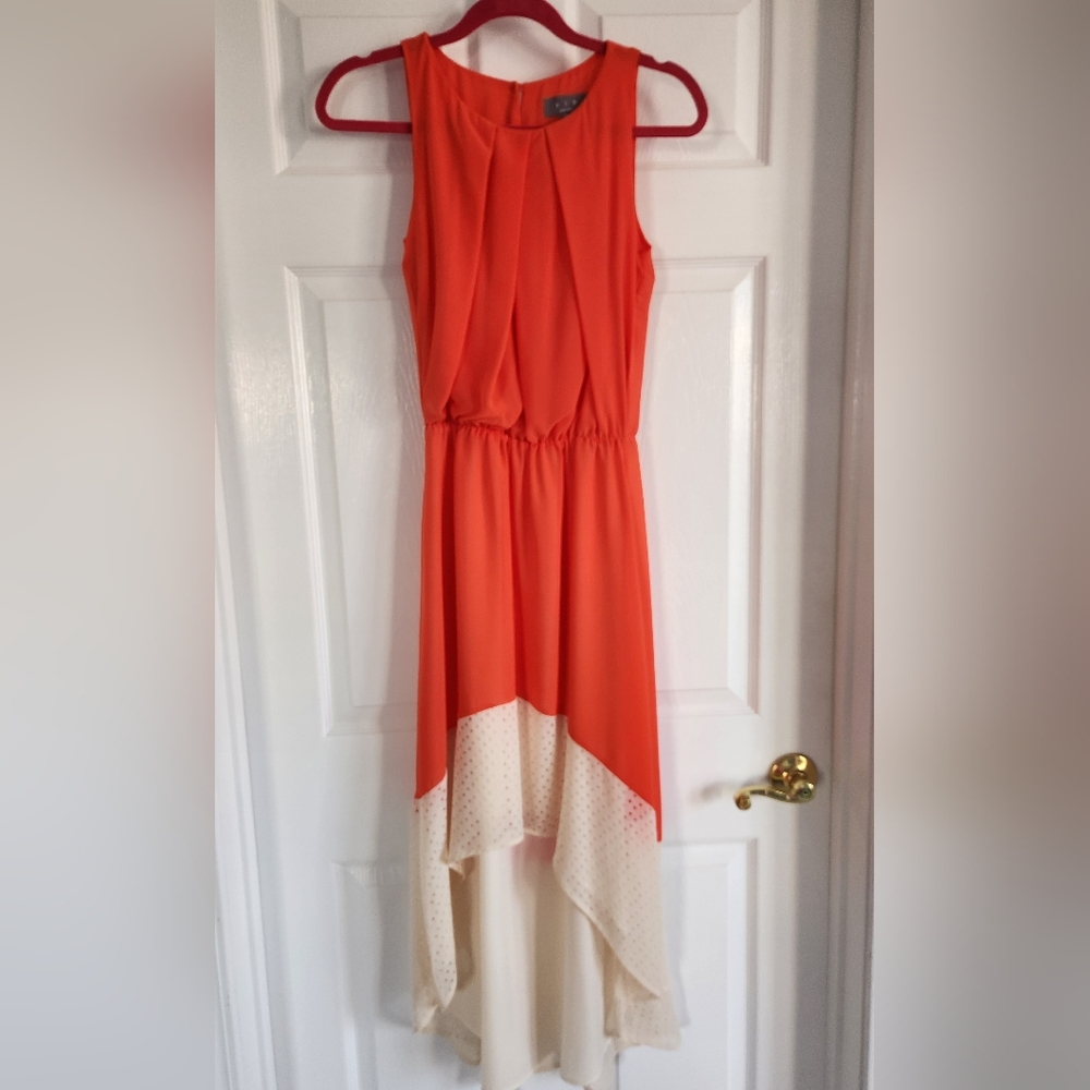 Coral and Cream High-Low Sleeveless Dress